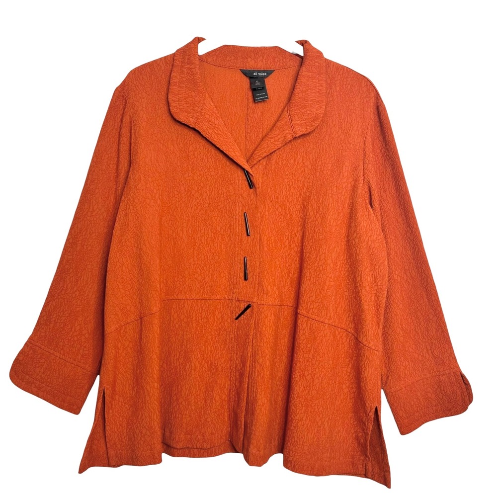 Ali Miles Burnt Orange Tunic Top XL Lagenlook Art to Wear Textured Minimalist - Picture 3 of 7